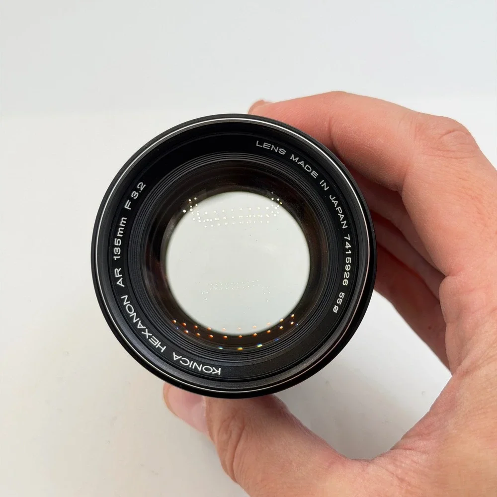Konica Hexanon AR 135mm f3.2 Prime Lens with Case and Cap Made in Japan
